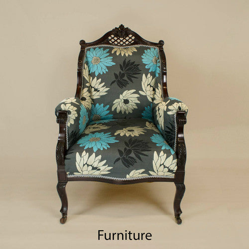Grey floral armchair