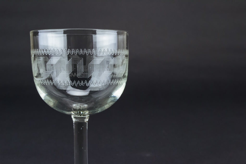 Greek key wine stem glass