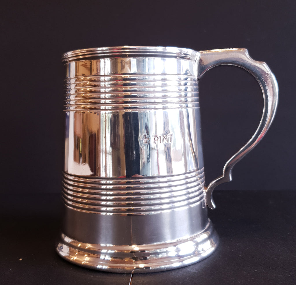1/2 Pint Beer Tankard Silver Plated Victorian