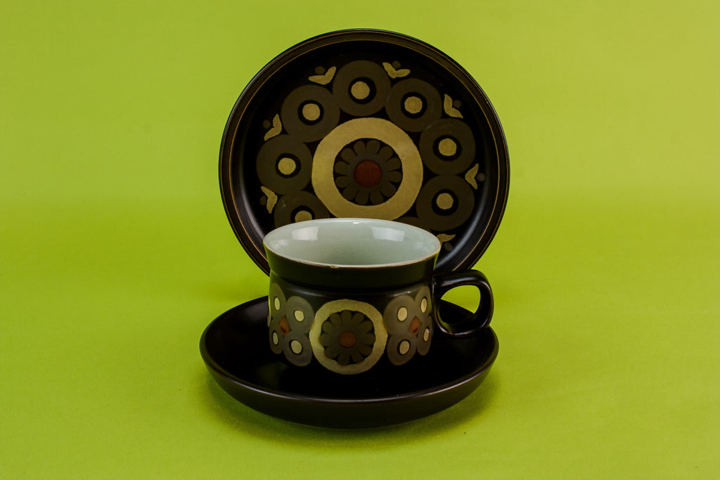 Brown pottery tea set for six