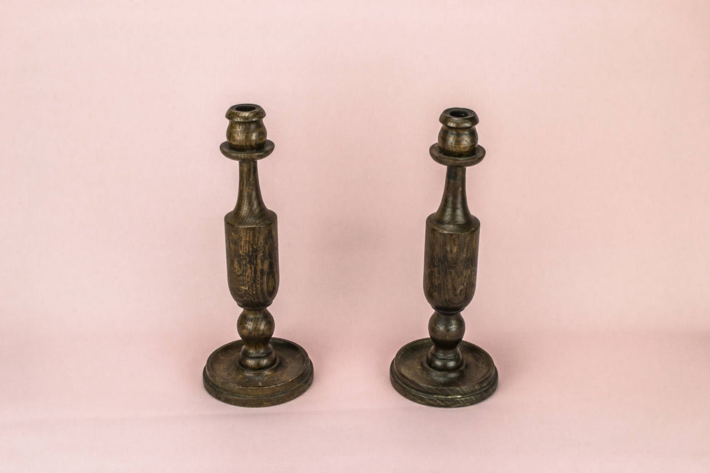 2 oak baluster candlesticks