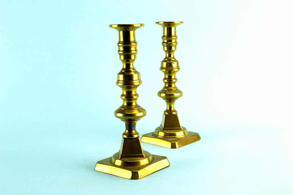 2 brass candlesticks, English late 18th century