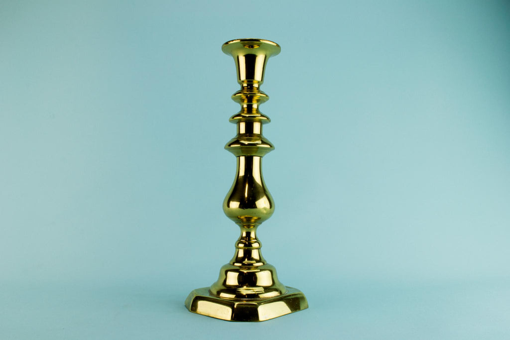 2 Large Brass Candlesticks, English Early 1800s