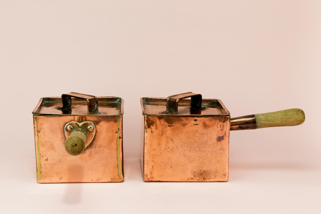 2 Arts & Crafts copper sauce pans, English early 1900s