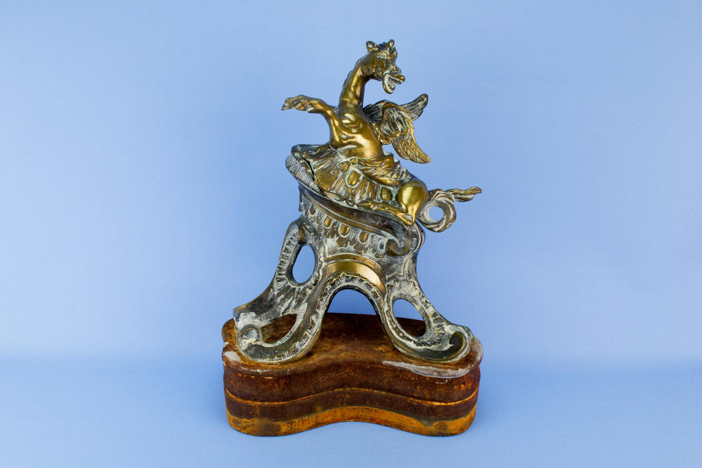 Winged horse brass door stopper, English 19th century