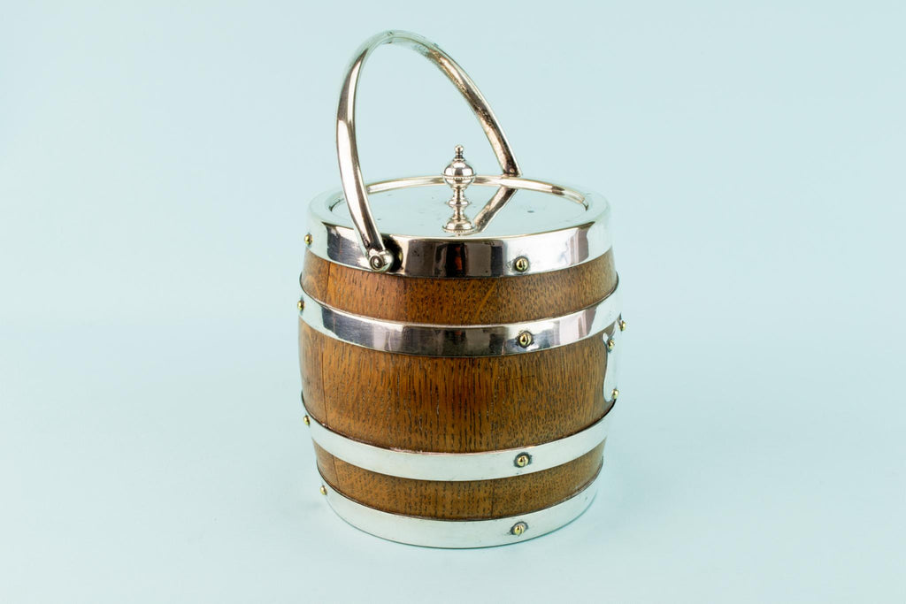 Oak and Silver Plated Ice Bucket, English 1920s