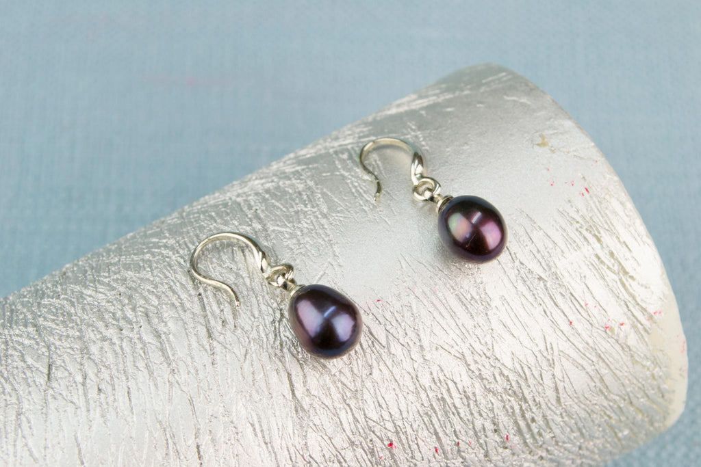Black Fresh Water Pearl and Steel Earrings