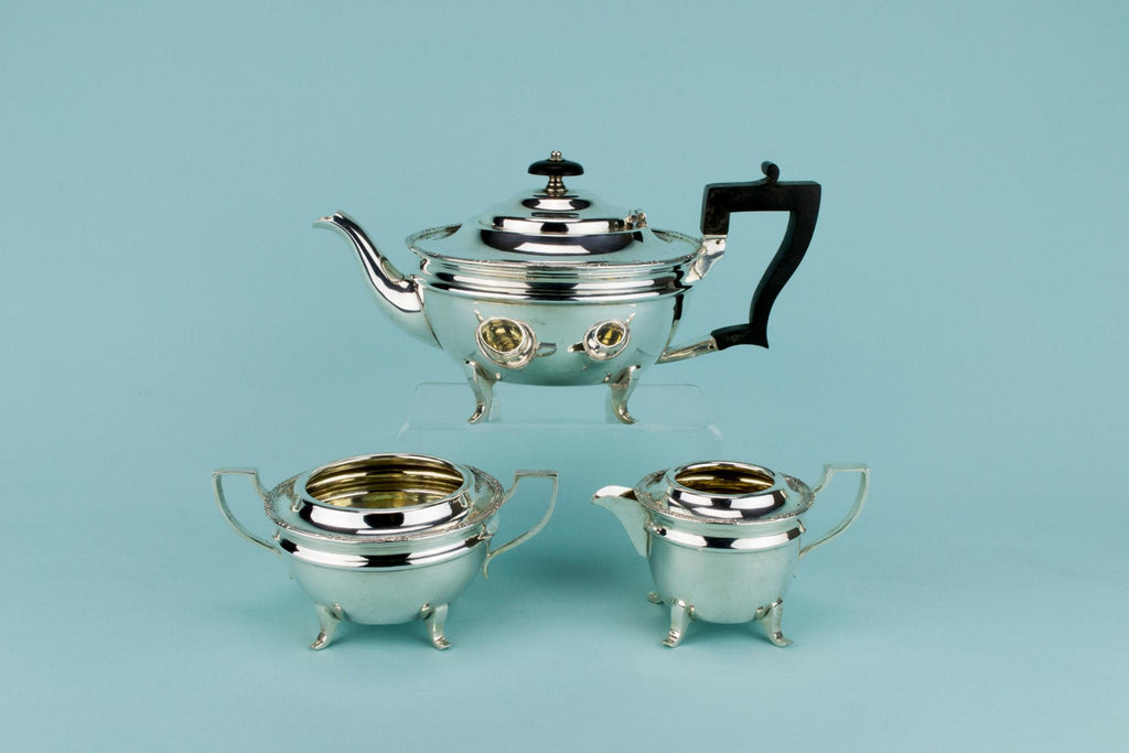 Silver Plated & Gilded Tea Set, English Early 1900s