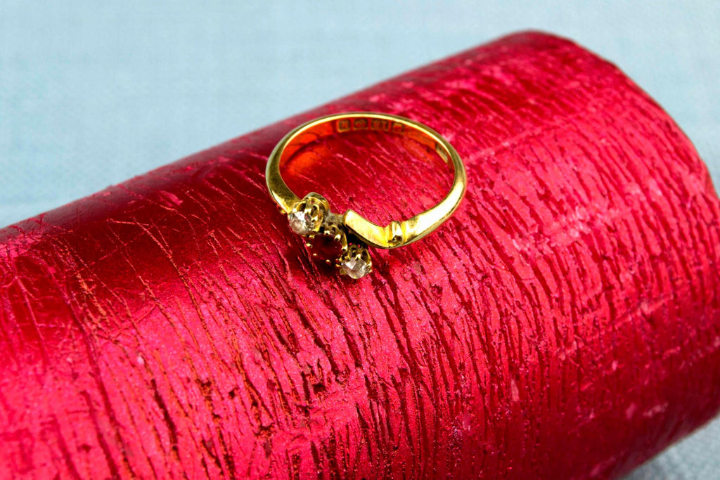 18ct Gold Ring Ruby and Diamonds, English 1909