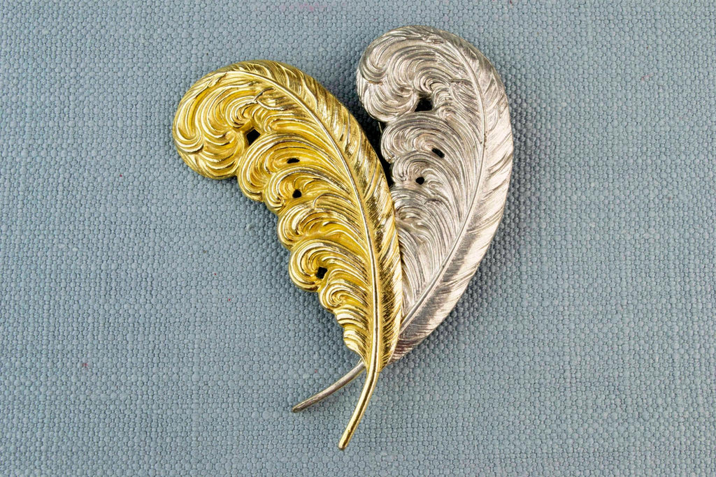 Large Brooch Two Feathers, English 1950s