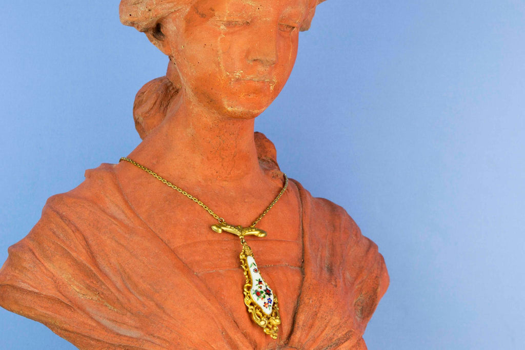 1830s Necklace Gold Plated Glass and Enamel
