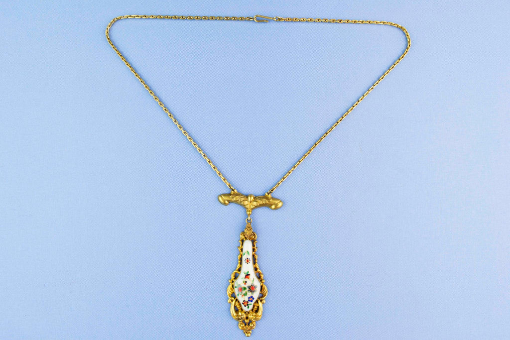 1830s Necklace Gold Plated Glass and Enamel