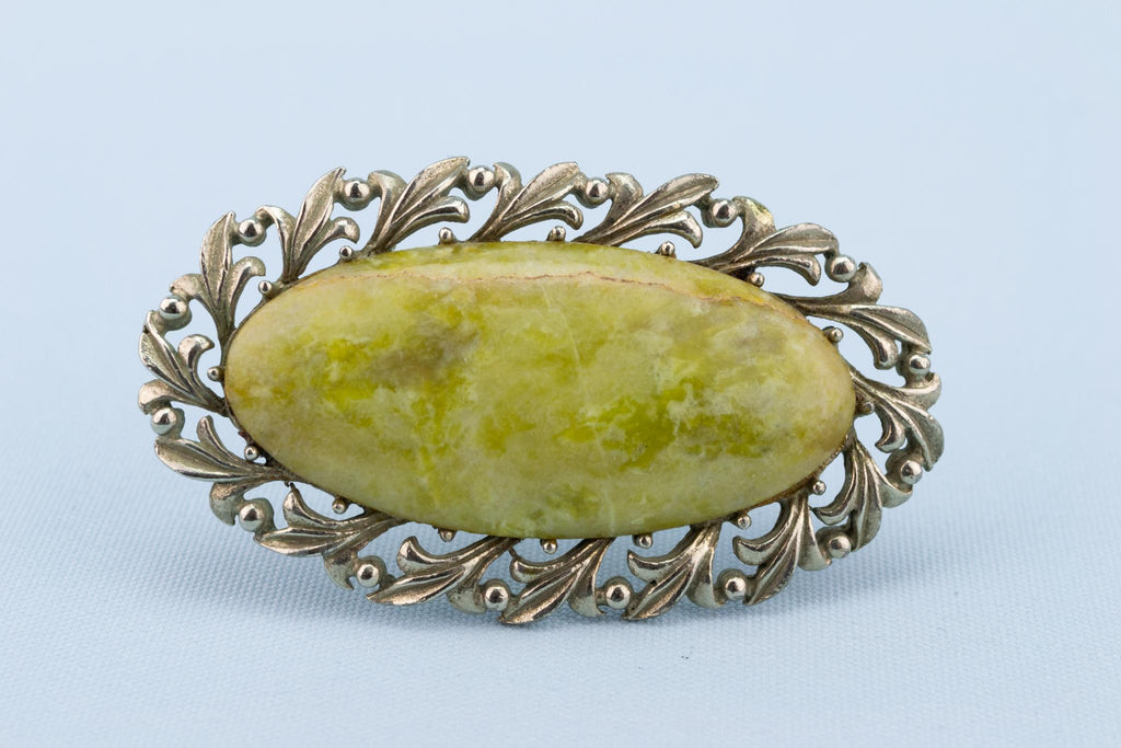 Green Agate Brooch, English 1950s