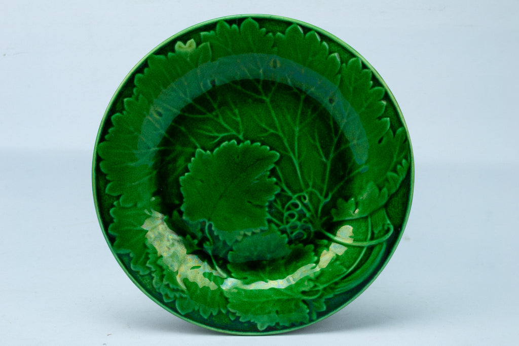 Green Majolica Dessert Plate Antique English 19th Century