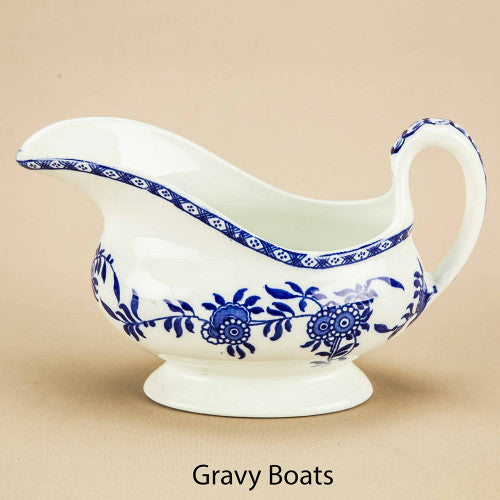 Blue and white gravy boat
