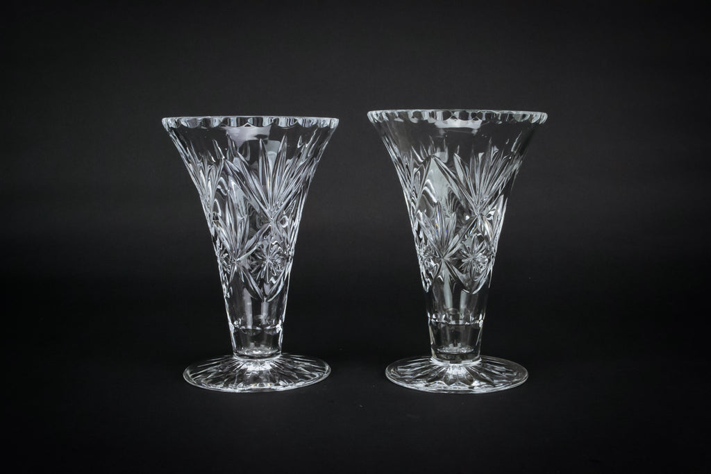 2 cut glass fluted vases