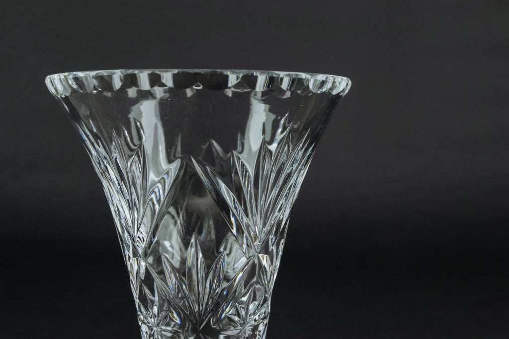 2 cut glass fluted vases