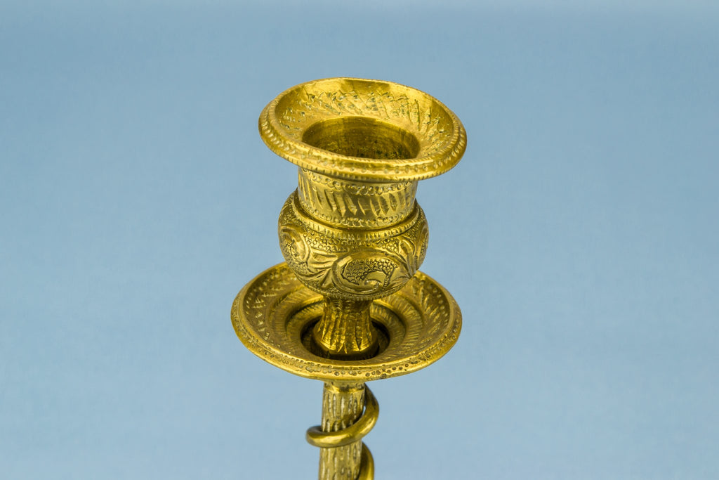 2 coiled brass candlesticks