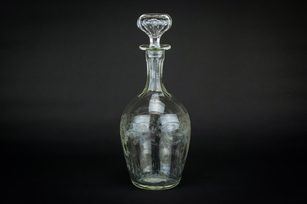 Engraved glass wine decanter