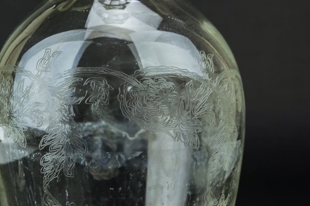 Engraved glass wine decanter