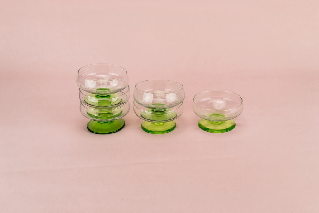 6 dessert green glass bowls