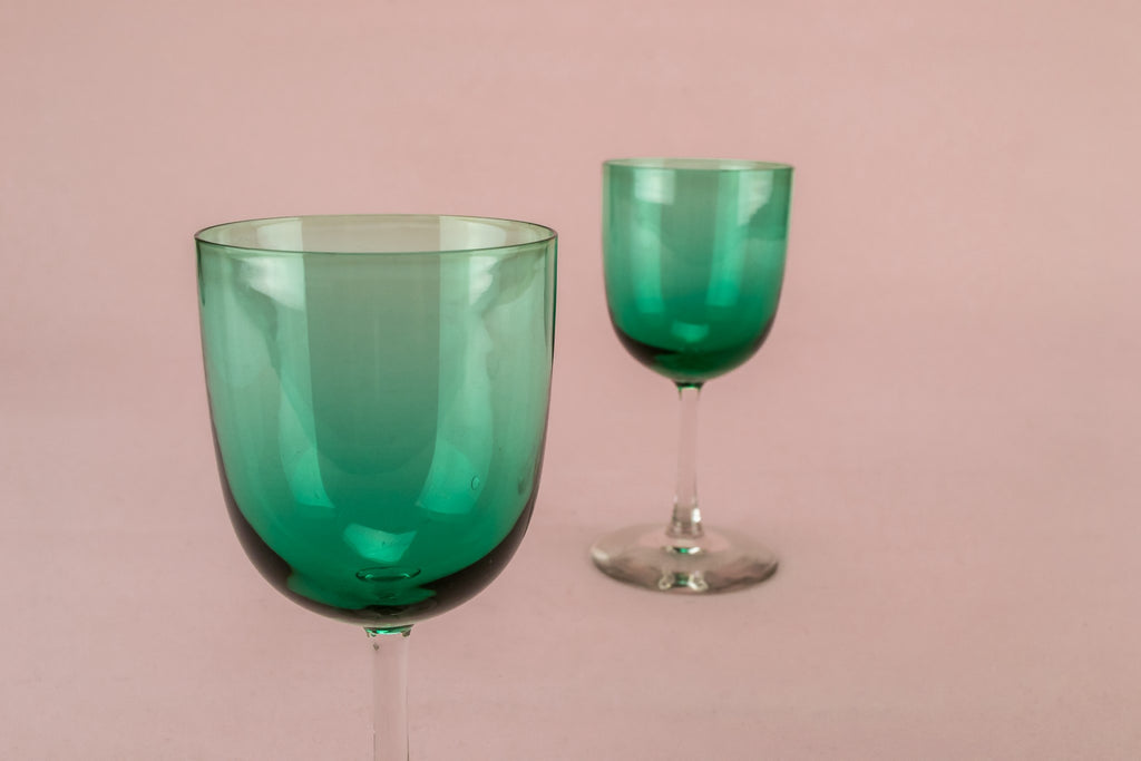 2 dessert wine green glasses