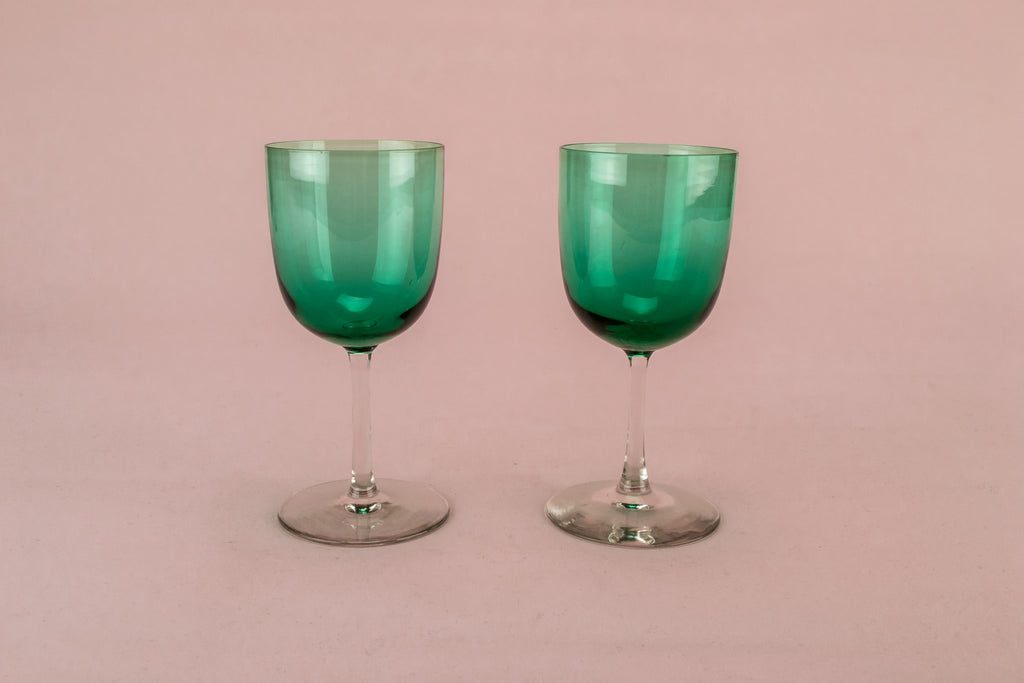2 dessert wine green glasses