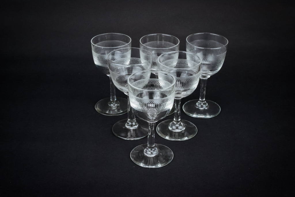 6 engraved sherry glasses