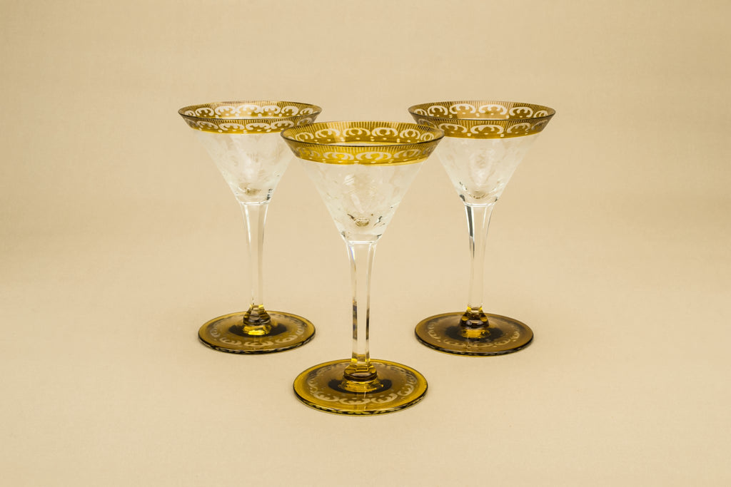3 engraved stem glasses