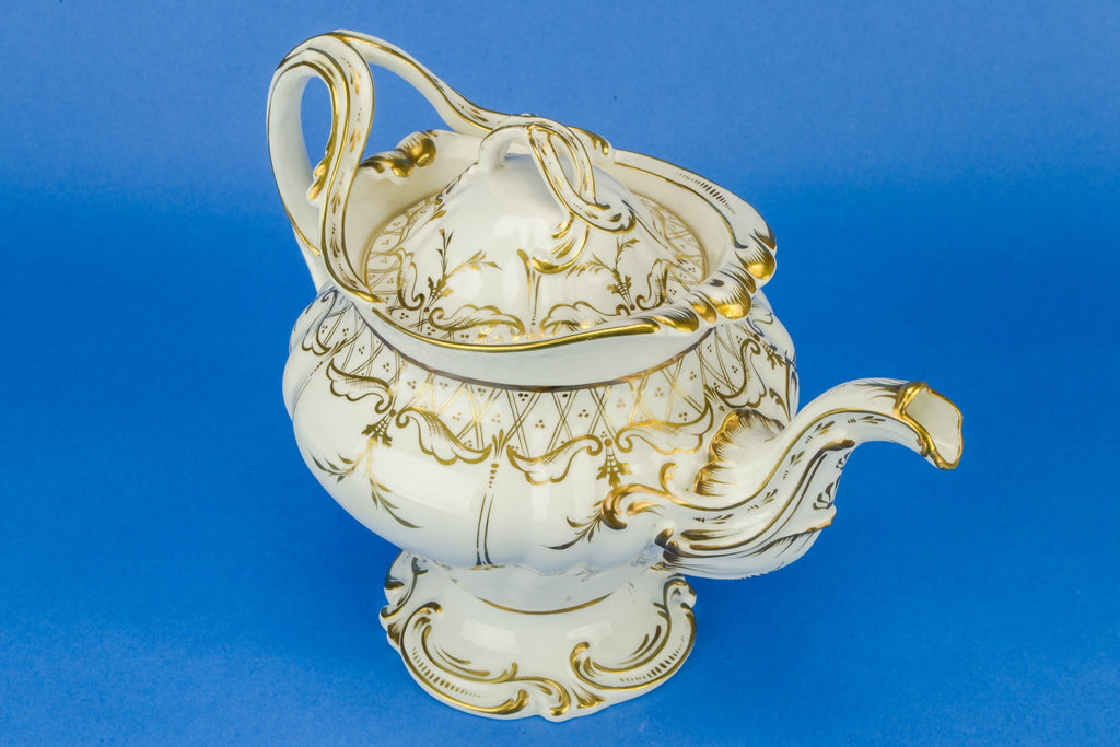 Large gold and white teapot