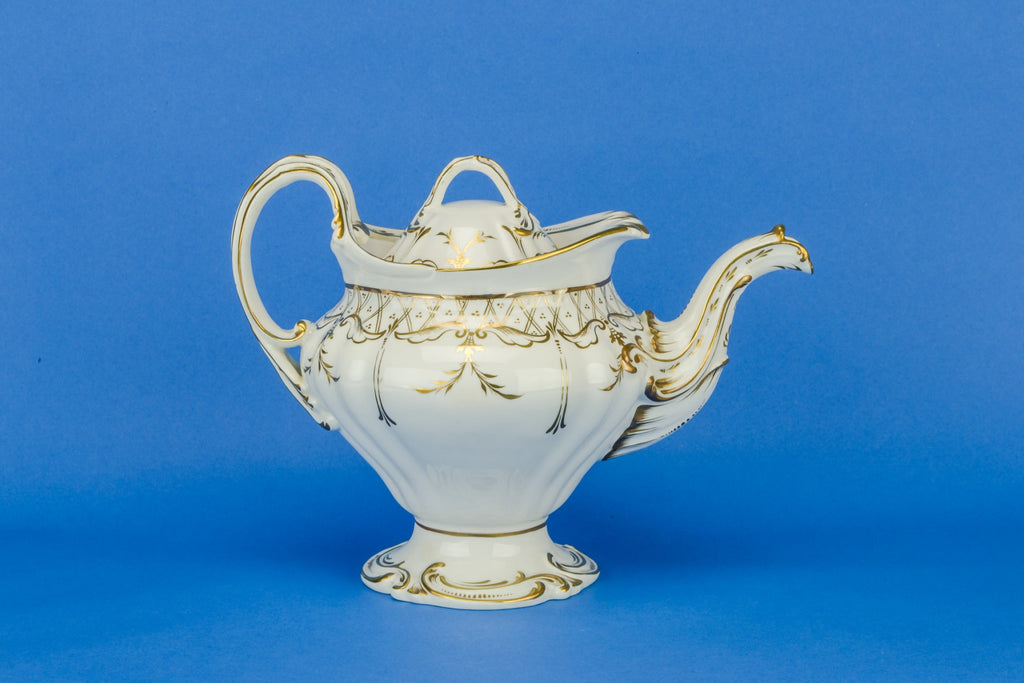 Large gold and white teapot