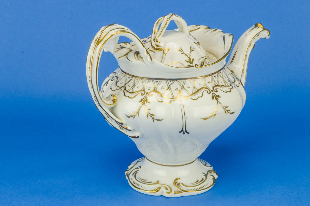 Large gold and white teapot