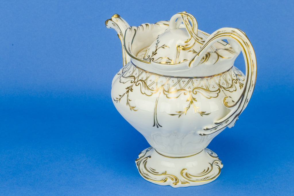 Large gold and white teapot