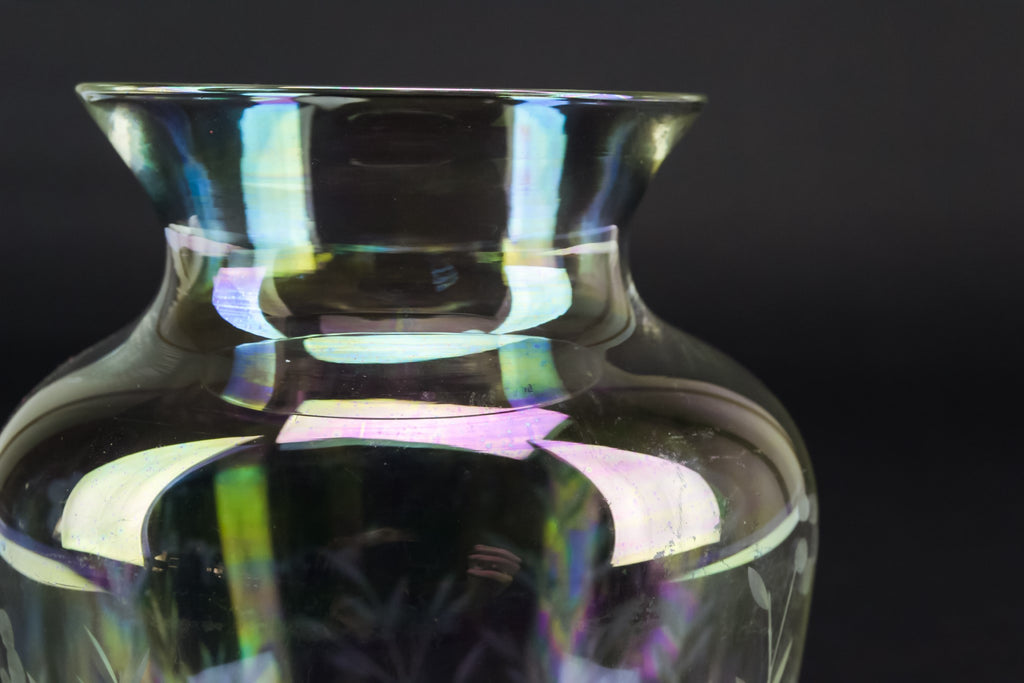 Small iridescent glass vase