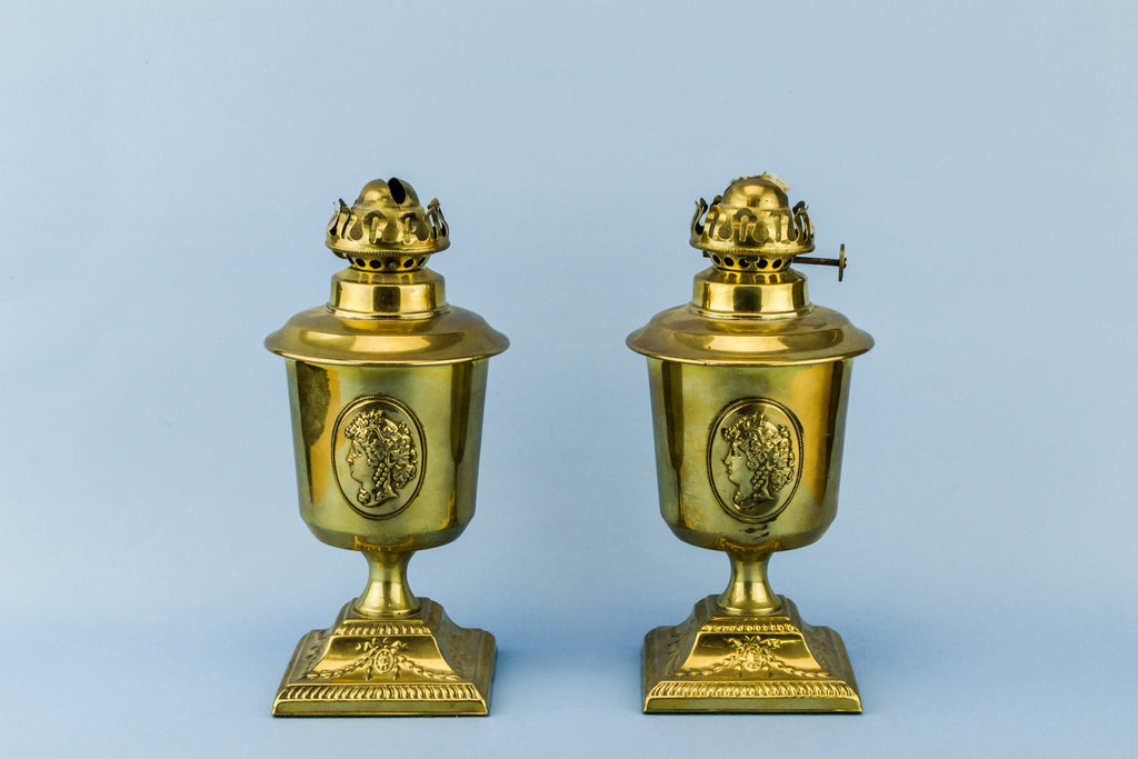 2 small brass oil lamps