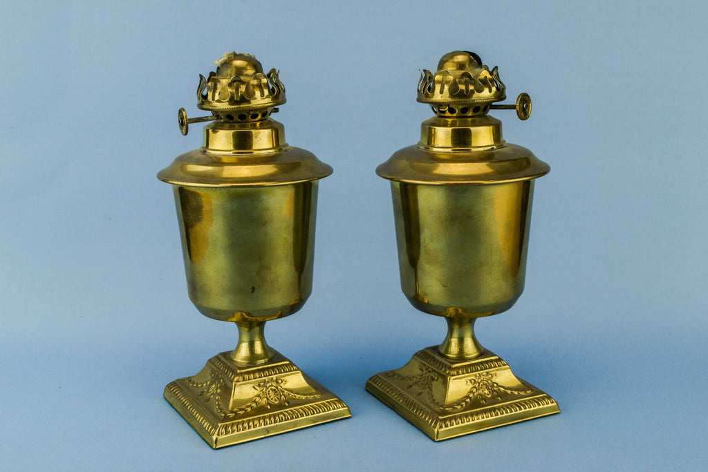 2 small brass oil lamps