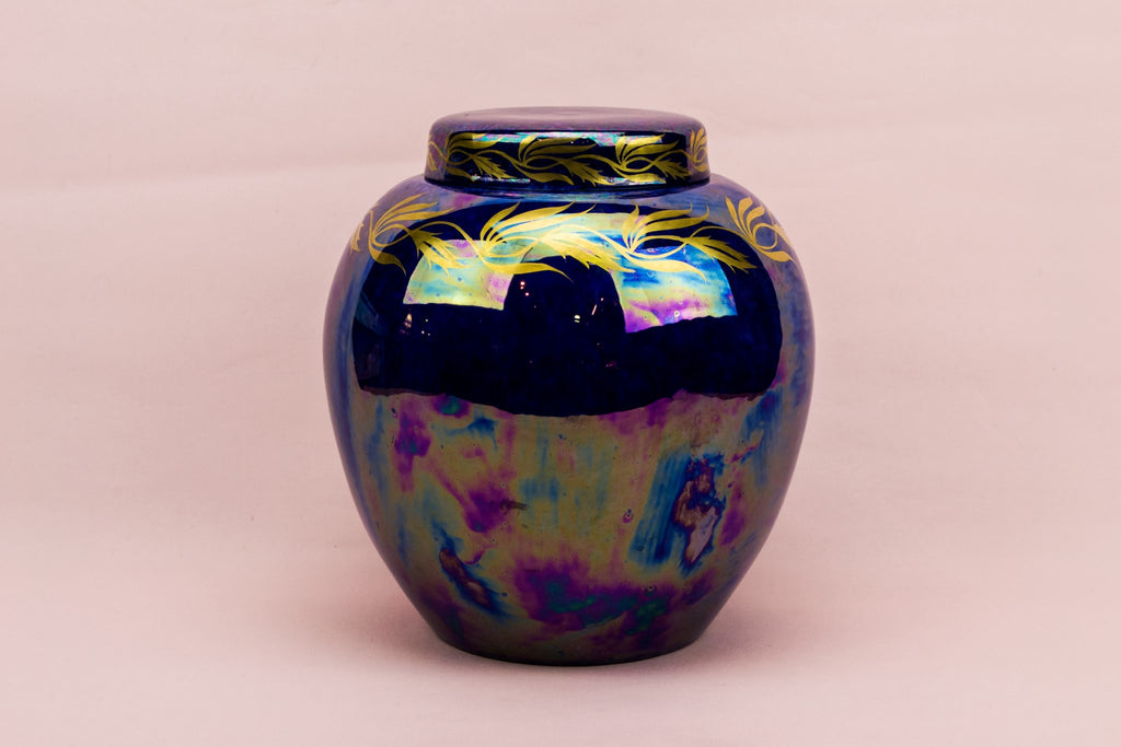 Large iridescent blue jar