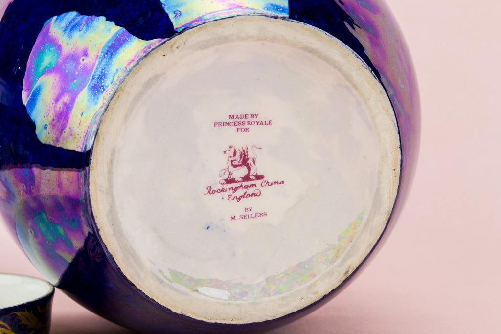 Large iridescent blue jar