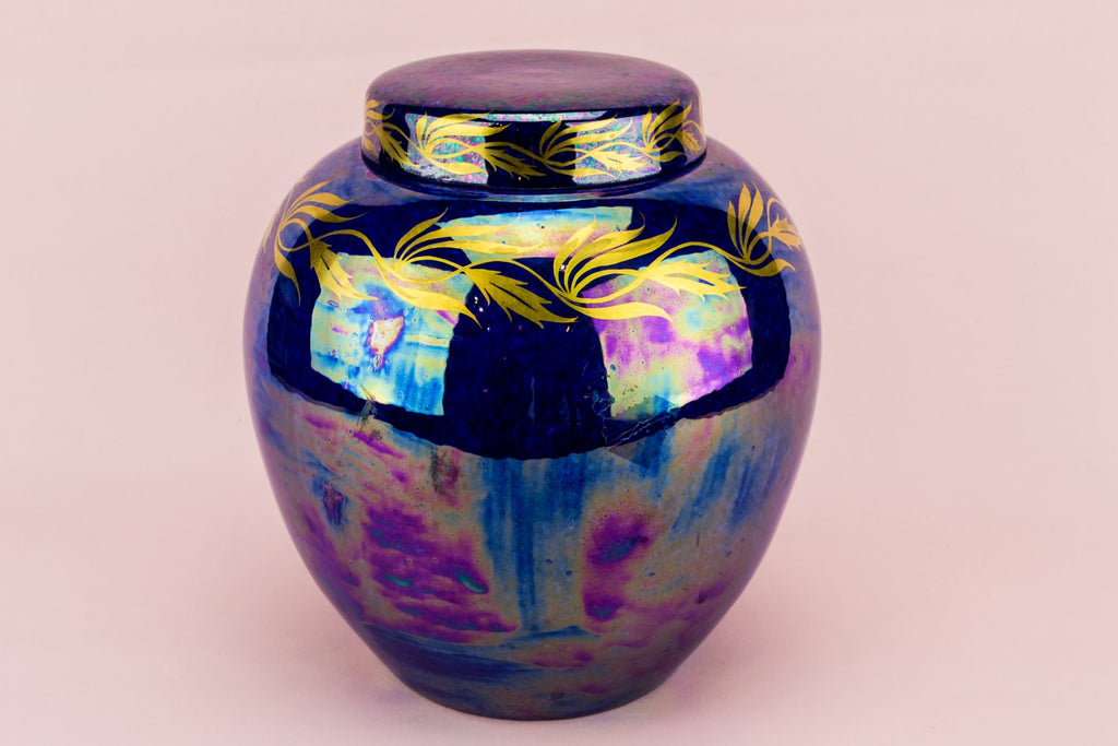 Large iridescent blue jar