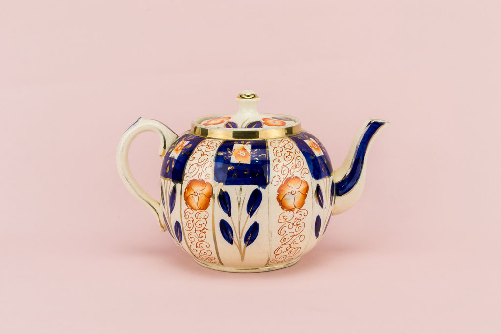 Flow blue rustic teapot