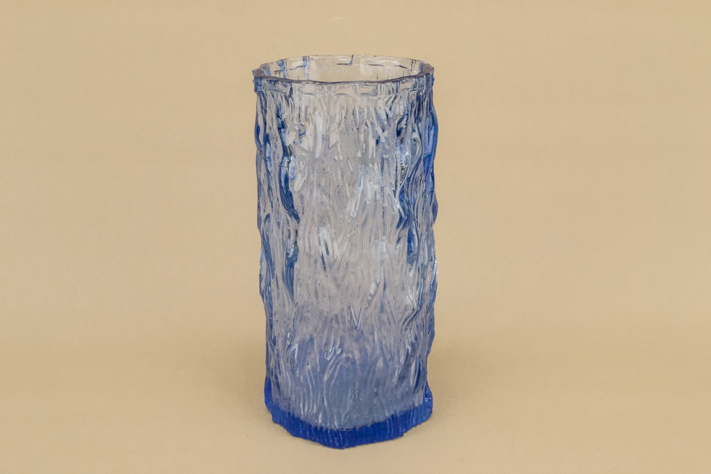 Blue glass tree bark vase