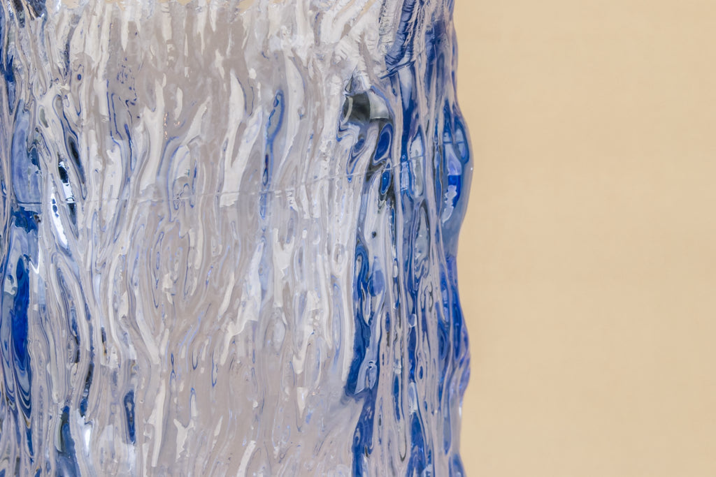 Blue glass tree bark vase