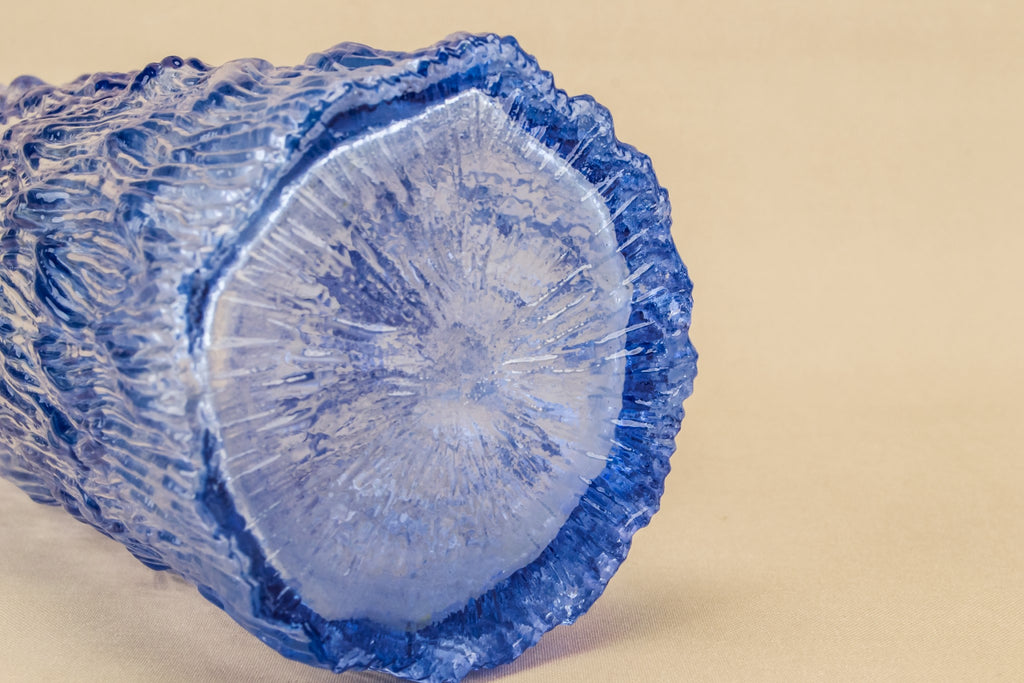 Blue glass tree bark vase