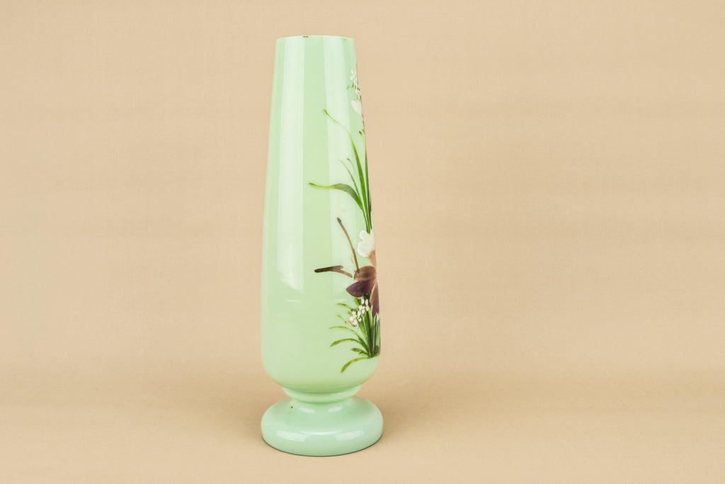 Green glass flower vase
