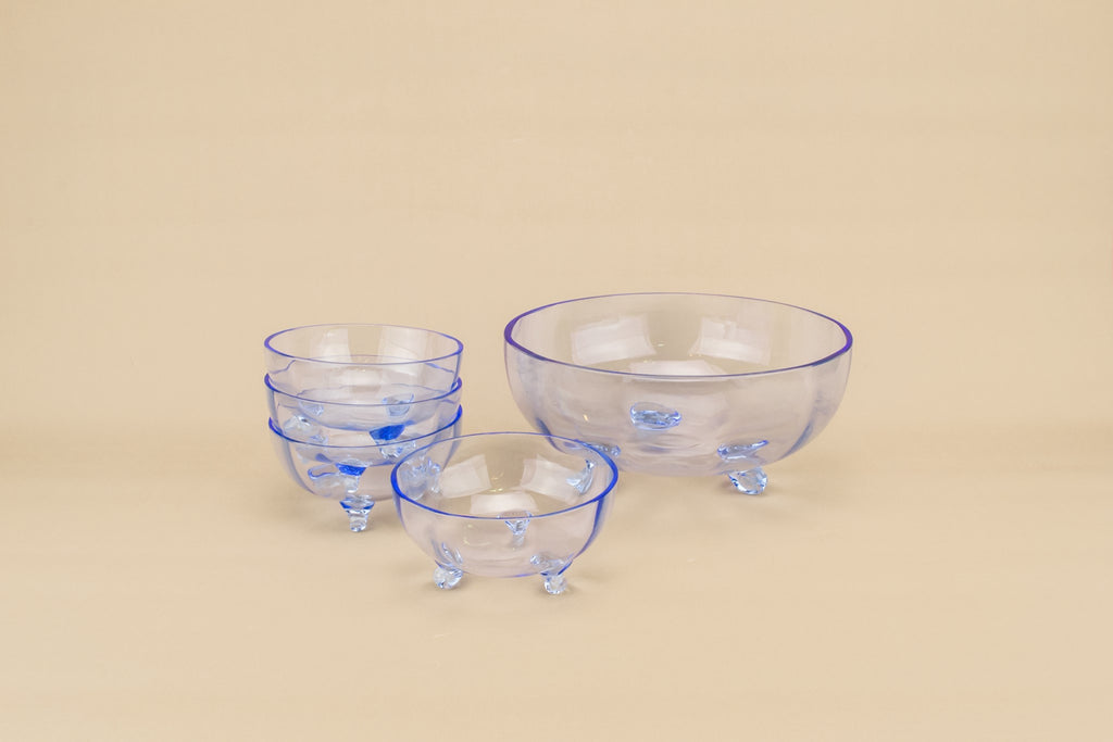 Blue glass dessert set