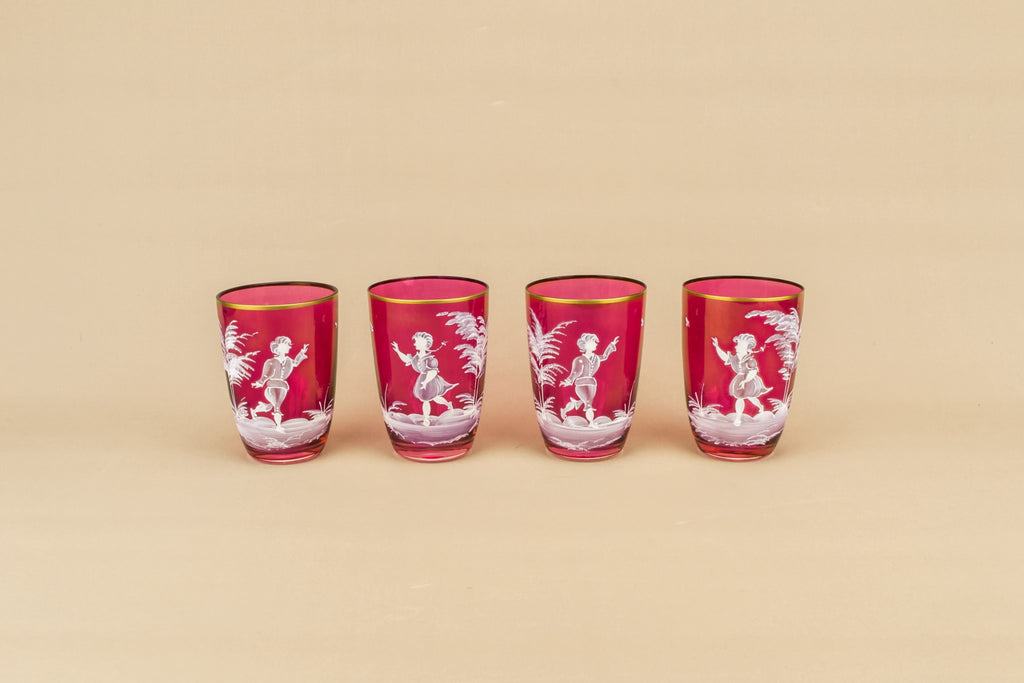 4 cranberry glass tumblers