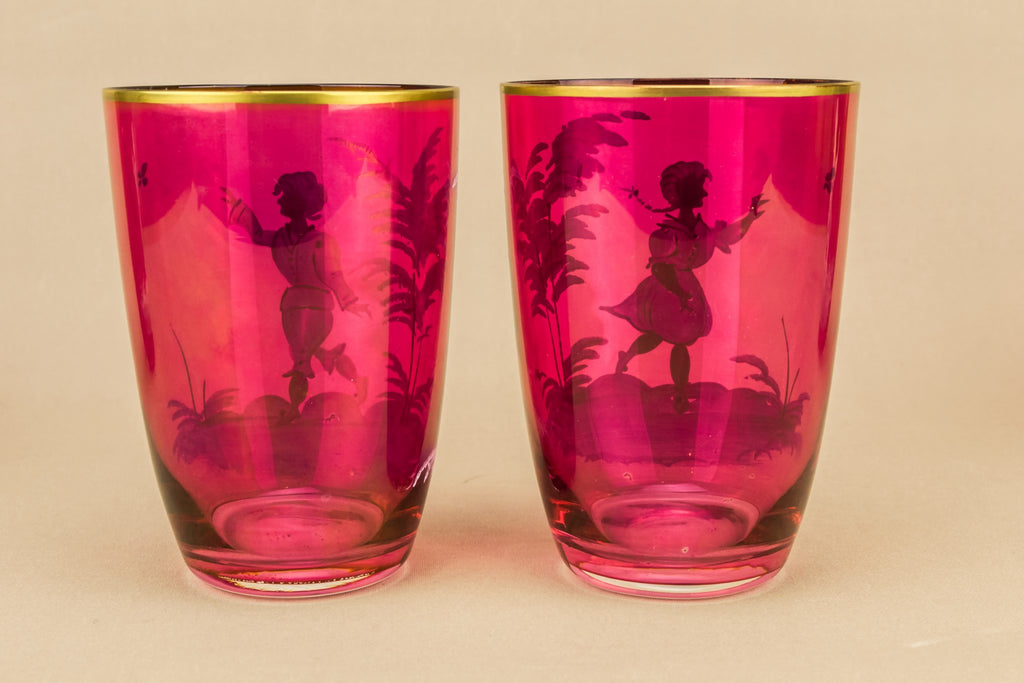 4 cranberry glass tumblers