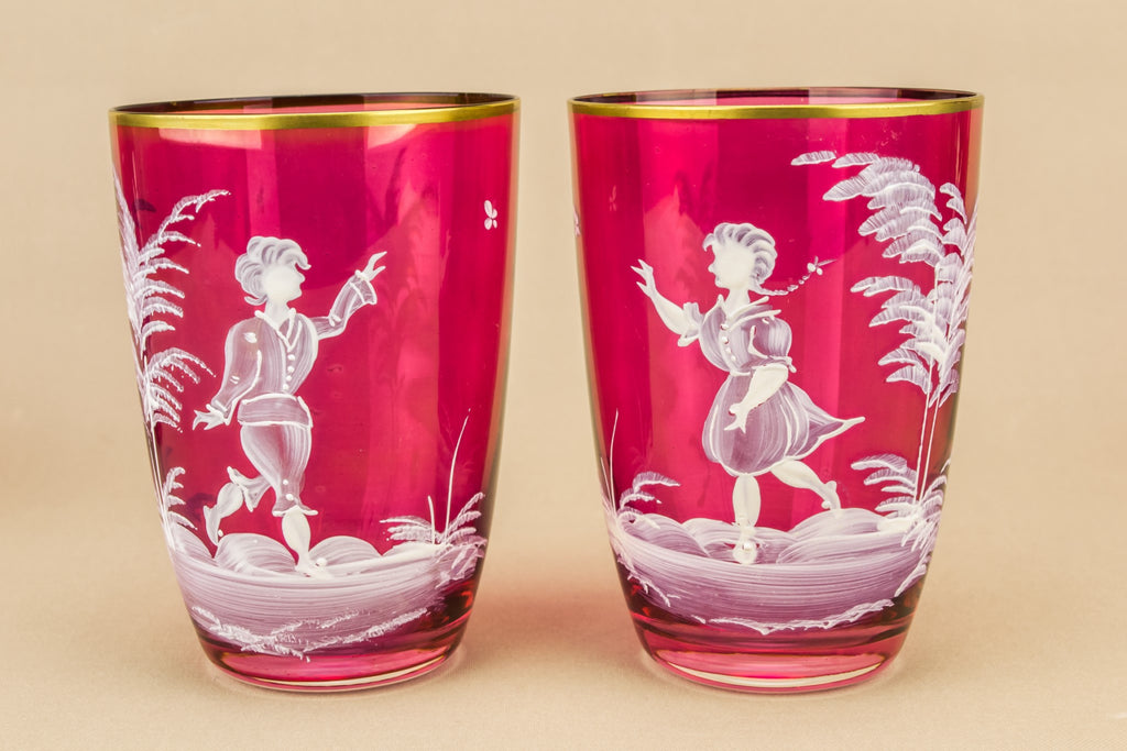 4 cranberry glass tumblers