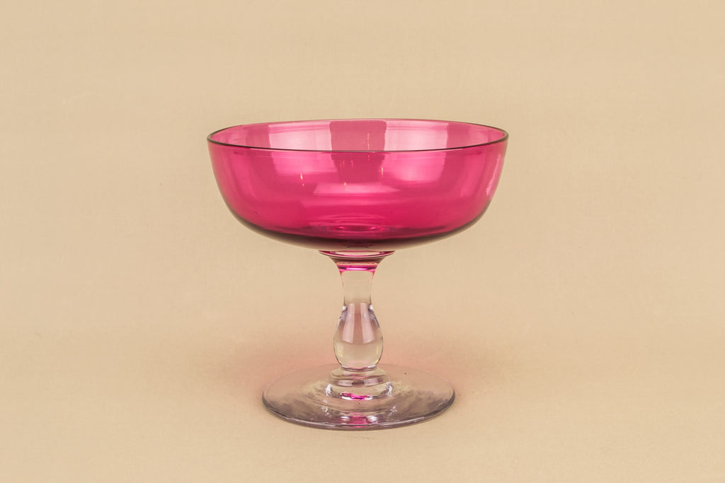 Cranberry glass stem bowl