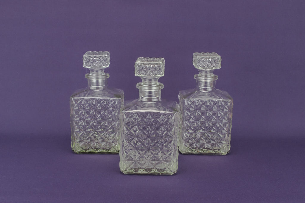 3 square glass decanters set